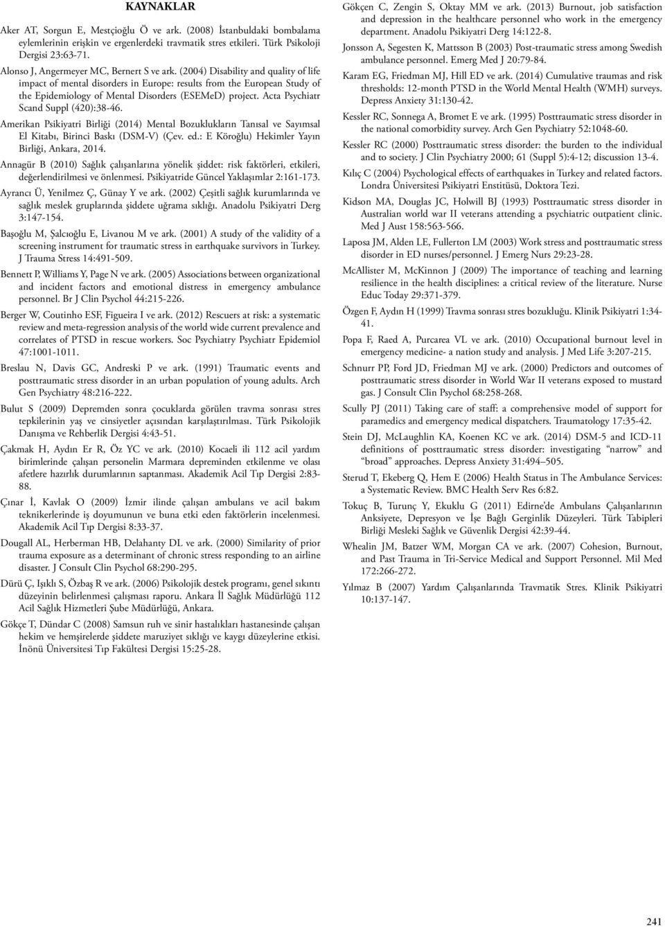 (2004) Disability and quality of life impact of mental disorders in Europe: results from the European Study of the Epidemiology of Mental Disorders (ESEMeD) project.