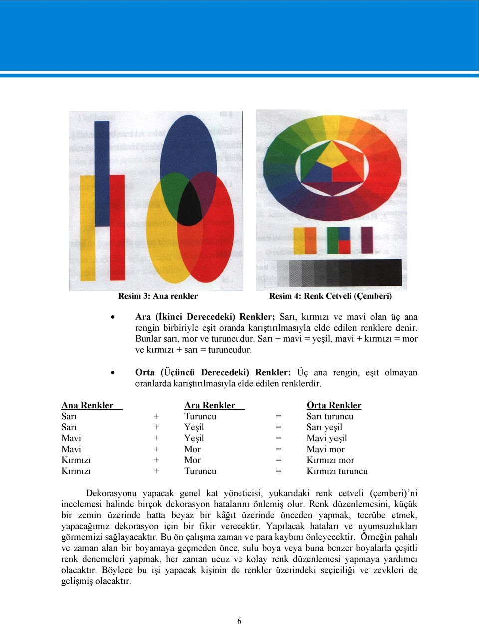 Orta (Üçüncü Derecedeki) Renkler: Üç ana rengin, eşit olmayan oranlarda karıştırılmasıyla elde edilen renklerdir.