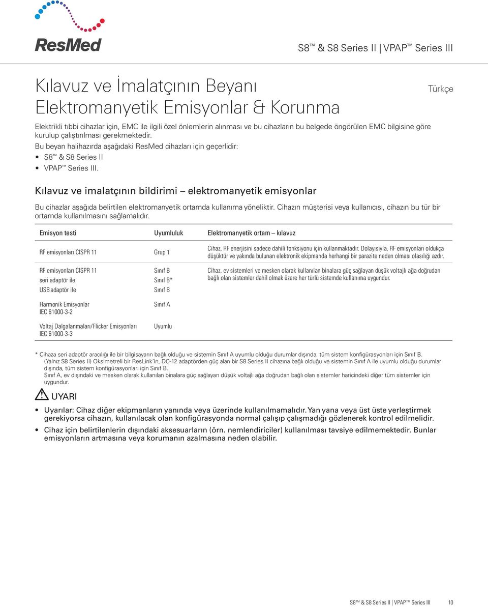 Kılavuz ve imalatçının bildirimi elektromanyetik emisyonlar Bu cihazlar aşağıda belirtilen elektromanyetik ortamda kullanıma yöneliktir.