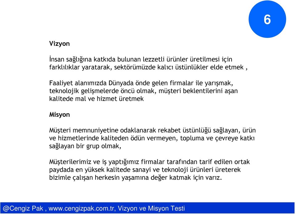 memnuniyetine odaklanarak rekabet üstünlüğü sağlayan, ürün ve hizmetlerinde kaliteden ödün vermeyen, topluma ve çevreye katkı sağlayan bir grup olmak,