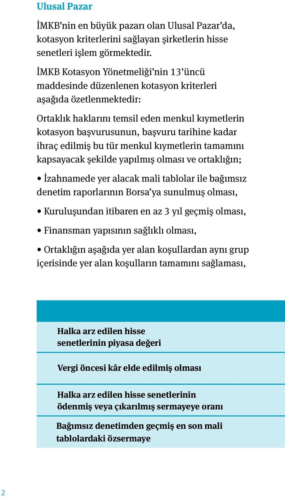 kadar ihraç edilmiş bu tür menkul kıymetlerin tamamını kapsayacak şekilde yapılmış olması ve ortaklığın; İzahnamede yer alacak mali tablolar ile bağımsız denetim raporlarının Borsa ya sunulmuş