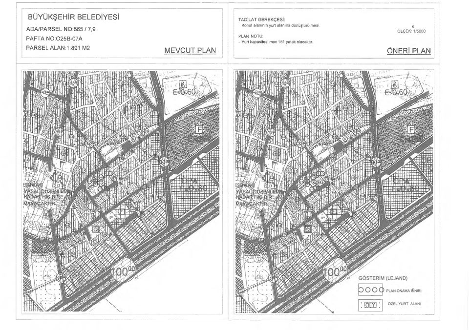 891 M2 MEVCUT PLAN TADİLAT GEREKÇESİ: Konut alanının yurt