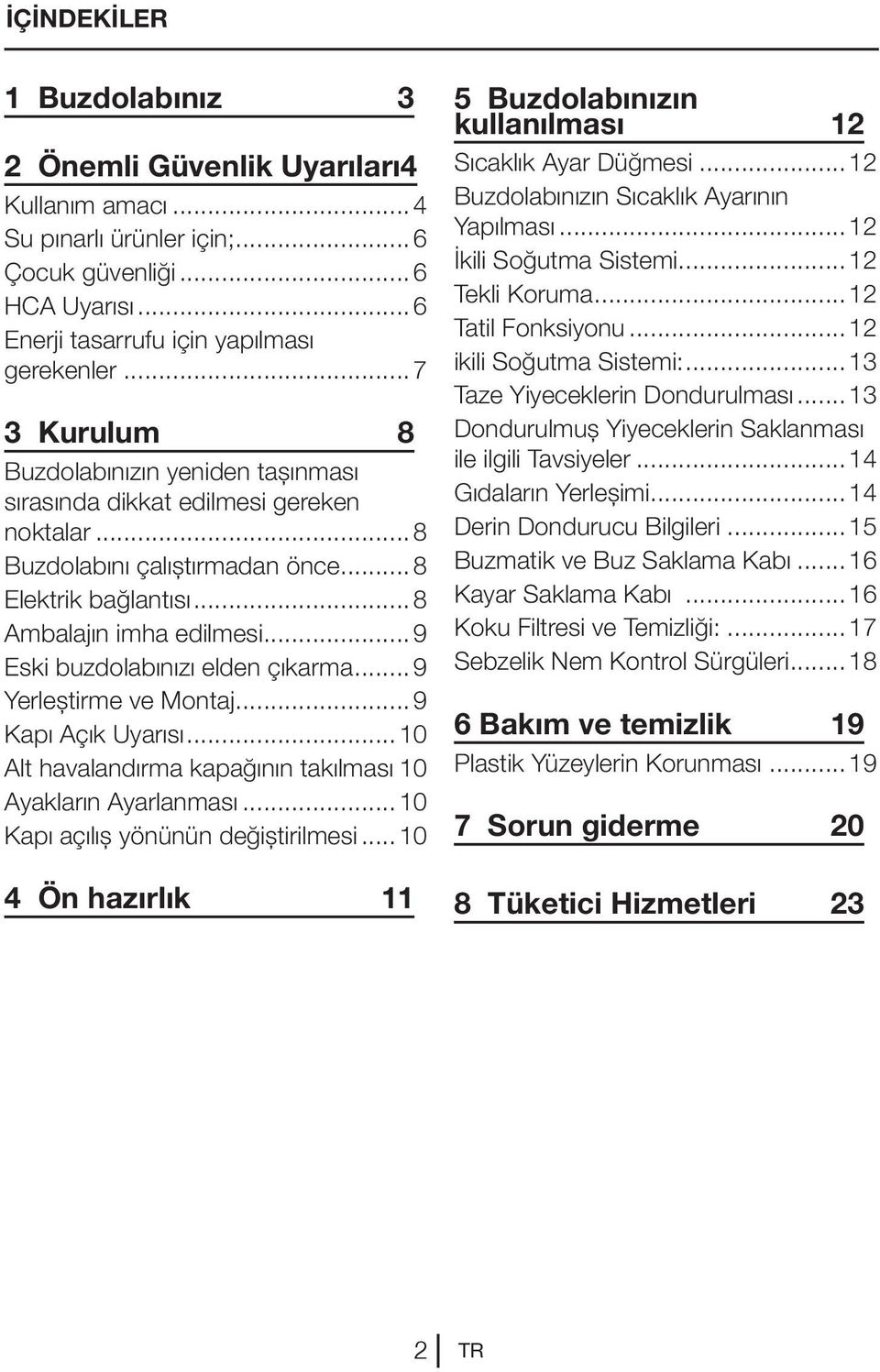 ..9 Eski buzdolabınızı elden çıkarma...9 Yerleştirme ve Montaj...9 Kapı Açık Uyarısı...10 Alt havalandırma kapağının takılması.10 Ayakların Ayarlanması...10 Kapı açılış yönünün değiştirilmesi.