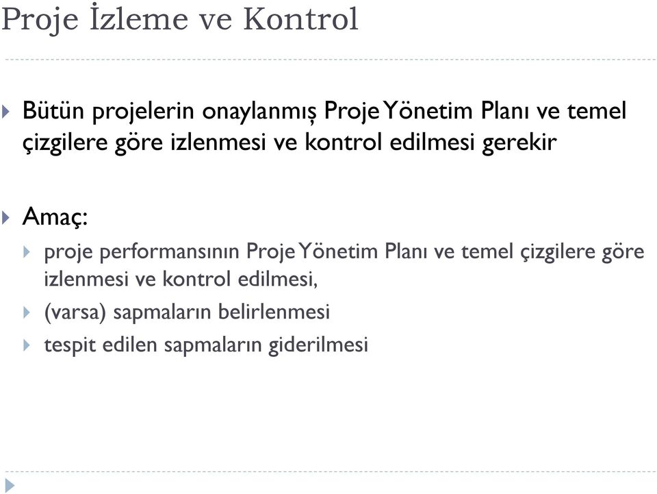 performansının Proje Yönetim Planı ve temel çizgilere göre izlenmesi ve