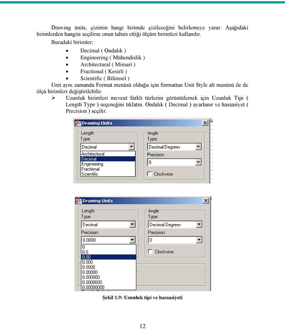 Format menüsü olduğu için formattan Unit Style alt menüsü ile de ölçü birimleri değiştirilebilir.