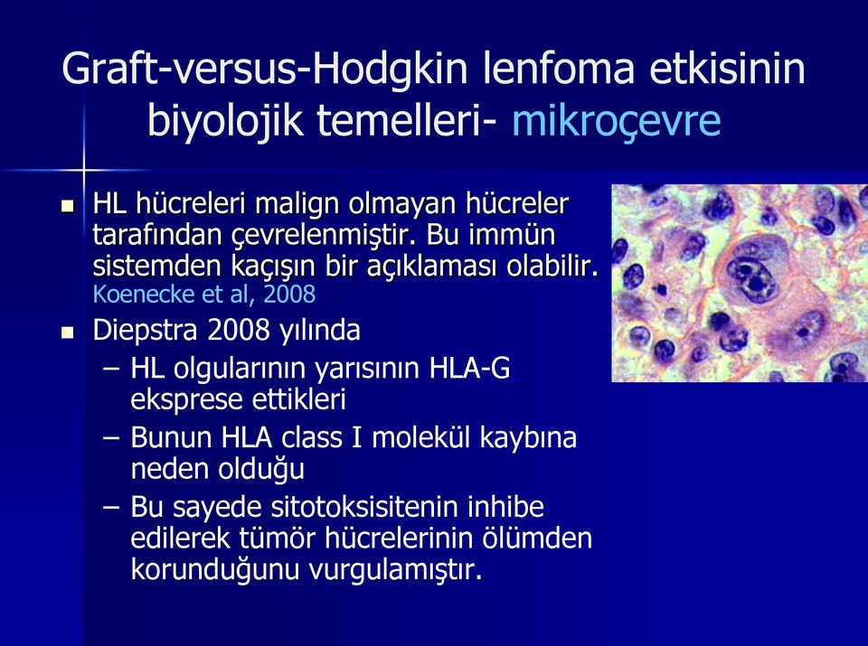 Koenecke et al, 2008 Diepstra 2008 yılında HL olgularının yarısının HLA-G eksprese ettikleri Bunun HLA