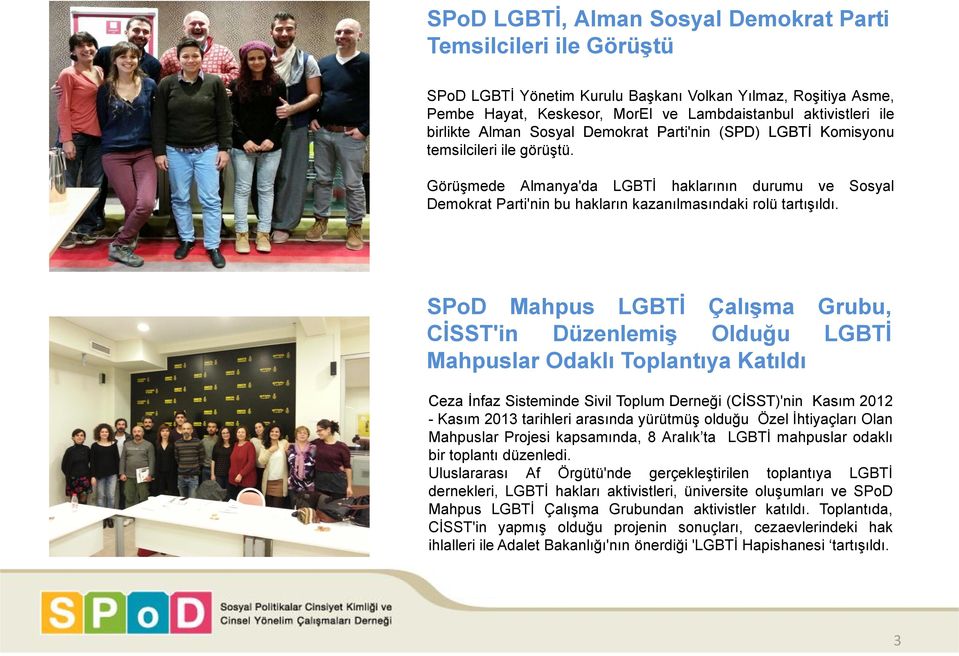 Görüşmede Almanya'da LGBTİ haklarının durumu ve Sosyal Demokrat Parti'nin bu hakların kazanılmasındaki rolü tartışıldı.