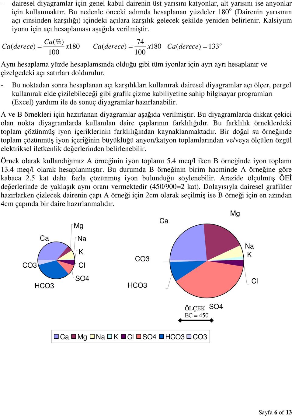 Kalsiyum iyonu için açı hesaplaması aşağıda verilmiştir.