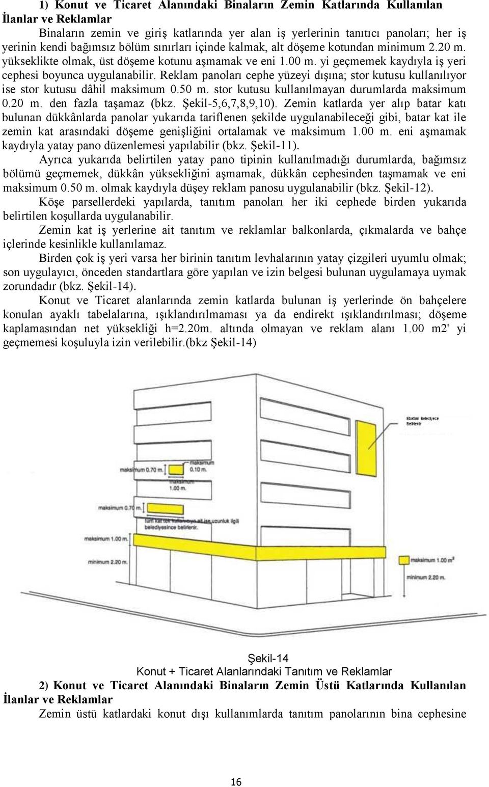 Reklam panoları cephe yüzeyi dışına; stor kutusu kullanılıyor ise stor kutusu dâhil maksimum 0.50 m. stor kutusu kullanılmayan durumlarda maksimum 0.20 m. den fazla taşamaz (bkz. Şekil-5,6,7,8,9,10).