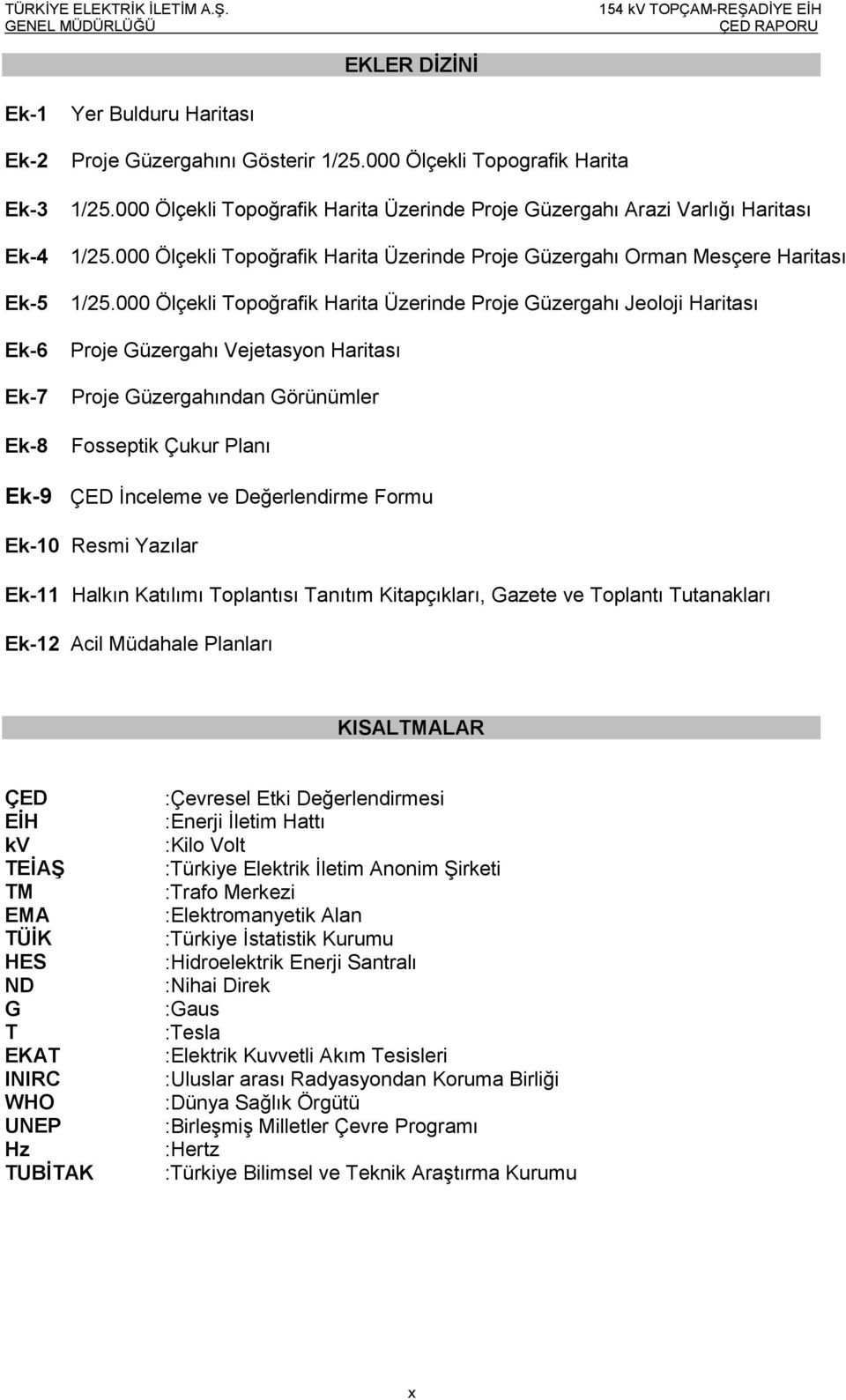 000 Ölçekli Topoğrafik Harita Üzerinde Proje Güzergahı Jeoloji Haritası Proje Güzergahı Vejetasyon Haritası Proje Güzergahından Görünümler Fosseptik Çukur Planı Ek-9 ÇED İnceleme ve Değerlendirme