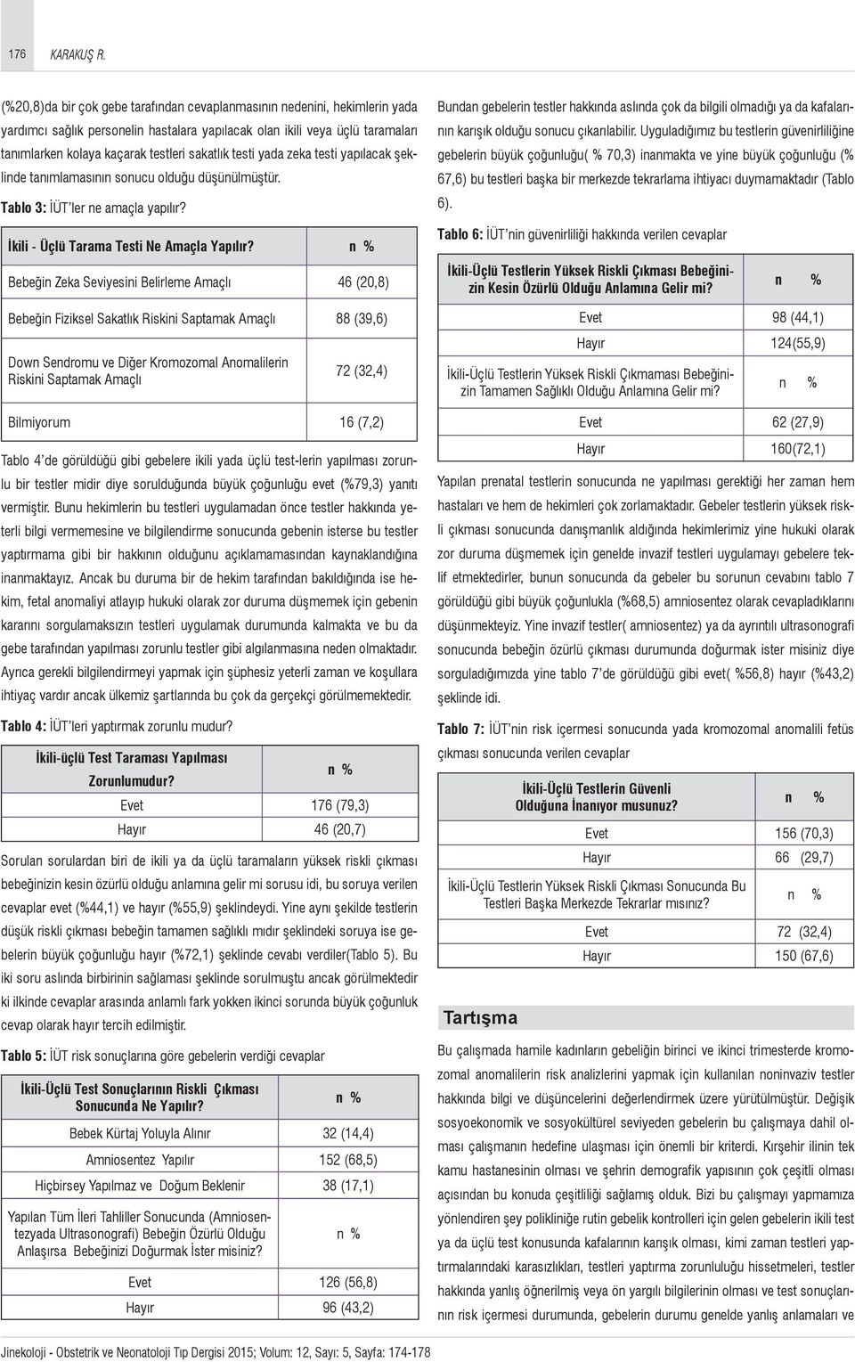 Bebeğin Zeka Seviyesini Belirleme Amaçlı 46 (20,8) Bebeğin Fiziksel Sakatlık Riskini Saptamak Amaçlı 88 (39,6) Down Sendromu ve Diğer Kromozomal Anomalilerin Riskini Saptamak Amaçlı 72 (32,4)