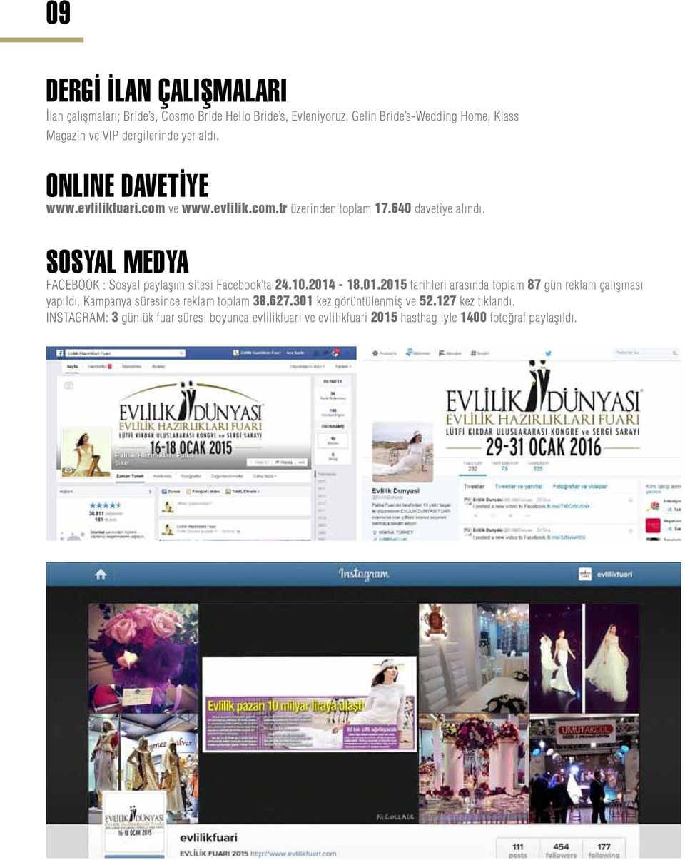 SOSYAL MEDYA FACEBOOK : Sosyal paylaşım sitesi Facebook ta 24.10.2014-18.01.2015 tarihleri arasında toplam 87 gün reklam çalışması yapıldı.