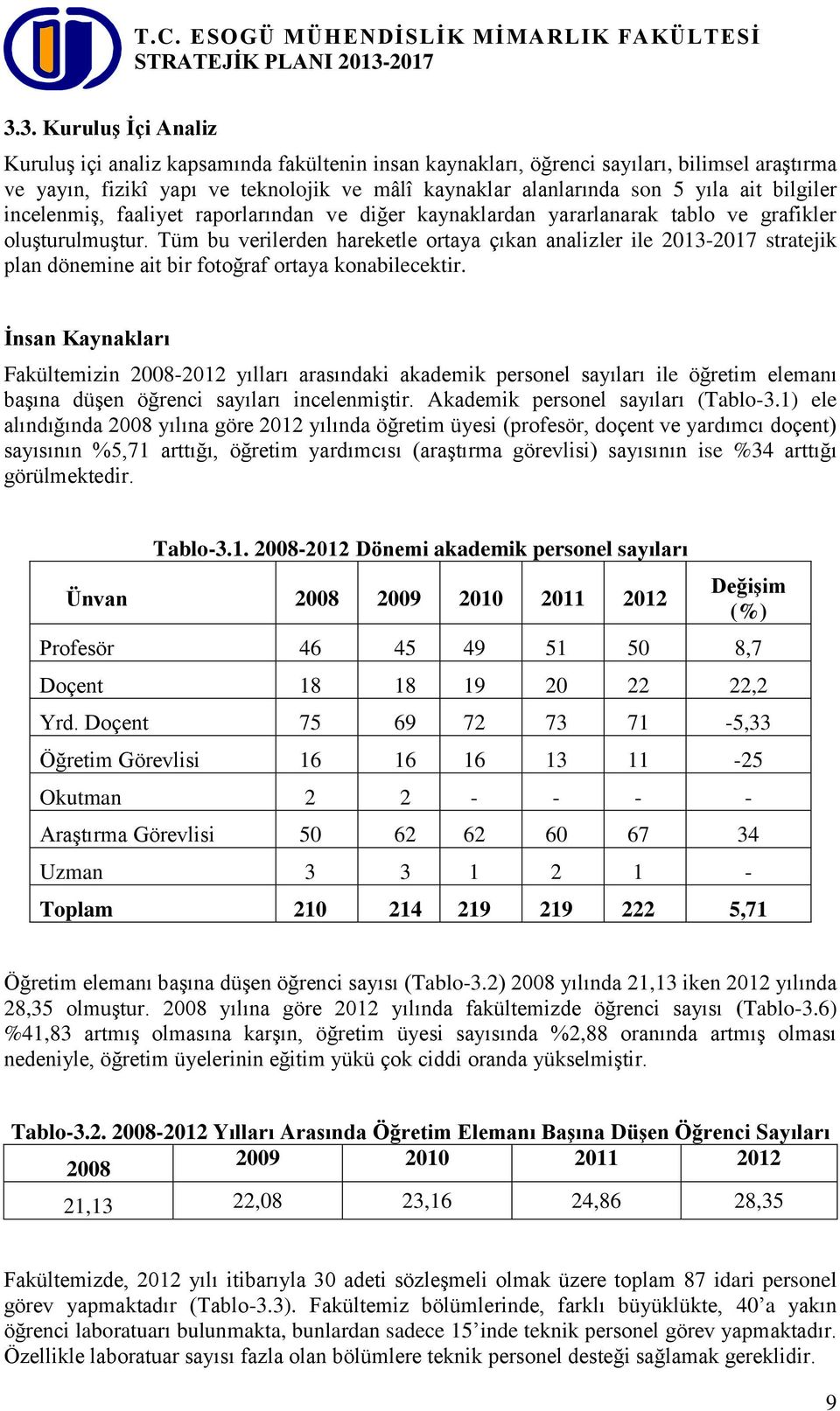 Tüm bu verilerden hareketle ortaya çıkan analizler ile 2013-2017 stratejik plan dönemine ait bir fotoğraf ortaya konabilecektir.