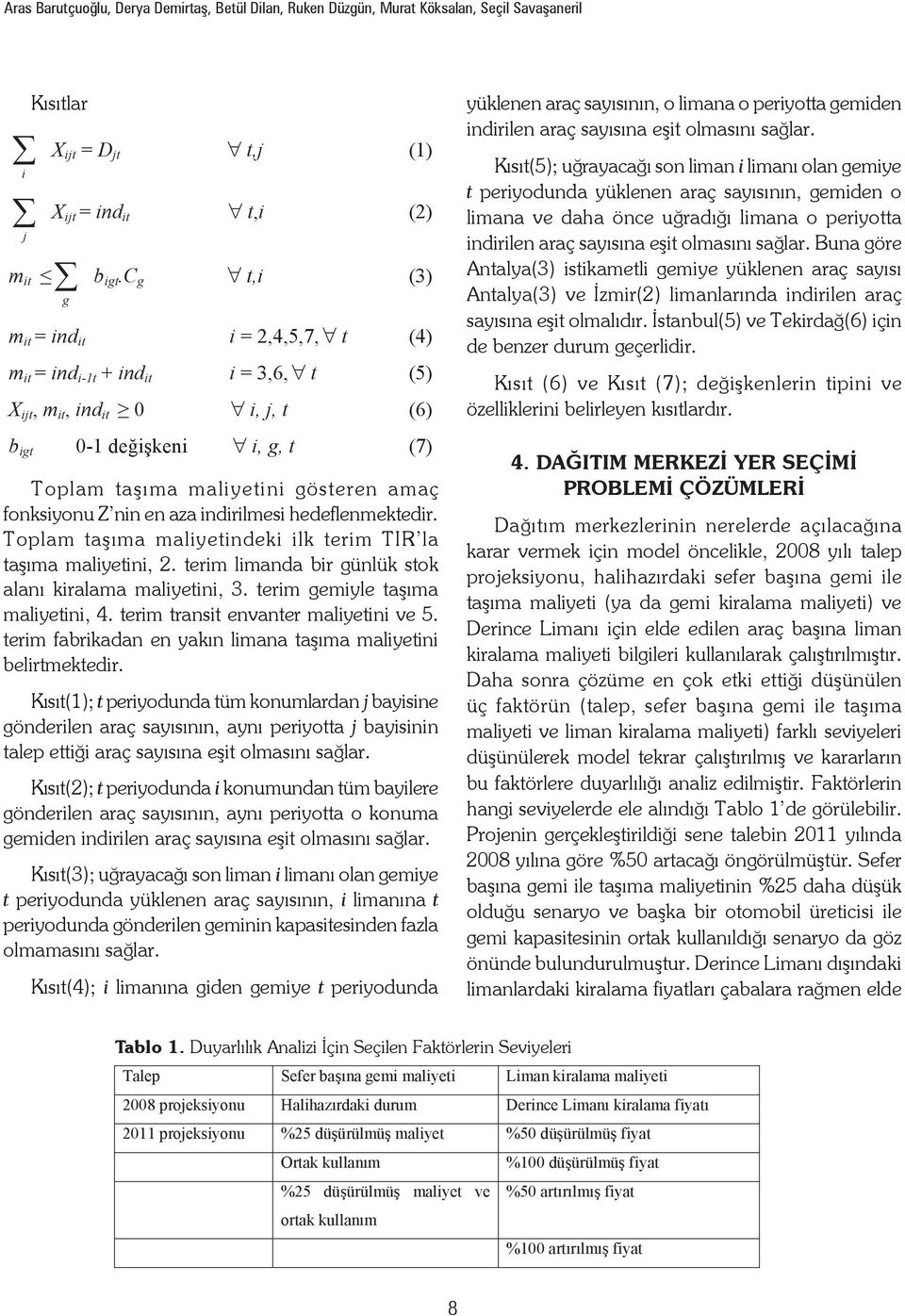 indirilmesi hedeflenmekedir. Toplam aşıma maliyeindeki ilk erim TIR la aşıma maliyeini, 2. erim limanda bir günlük sok alanı kiralama maliyeini, 3. erim gemiyle aşıma maliyeini, 4.