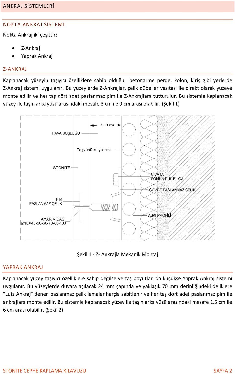 Bu sistemle kaplanacak yüzey ile taşın arka yüzü arasındaki mesafe 3 cm ile 9 cm arası olabilir.