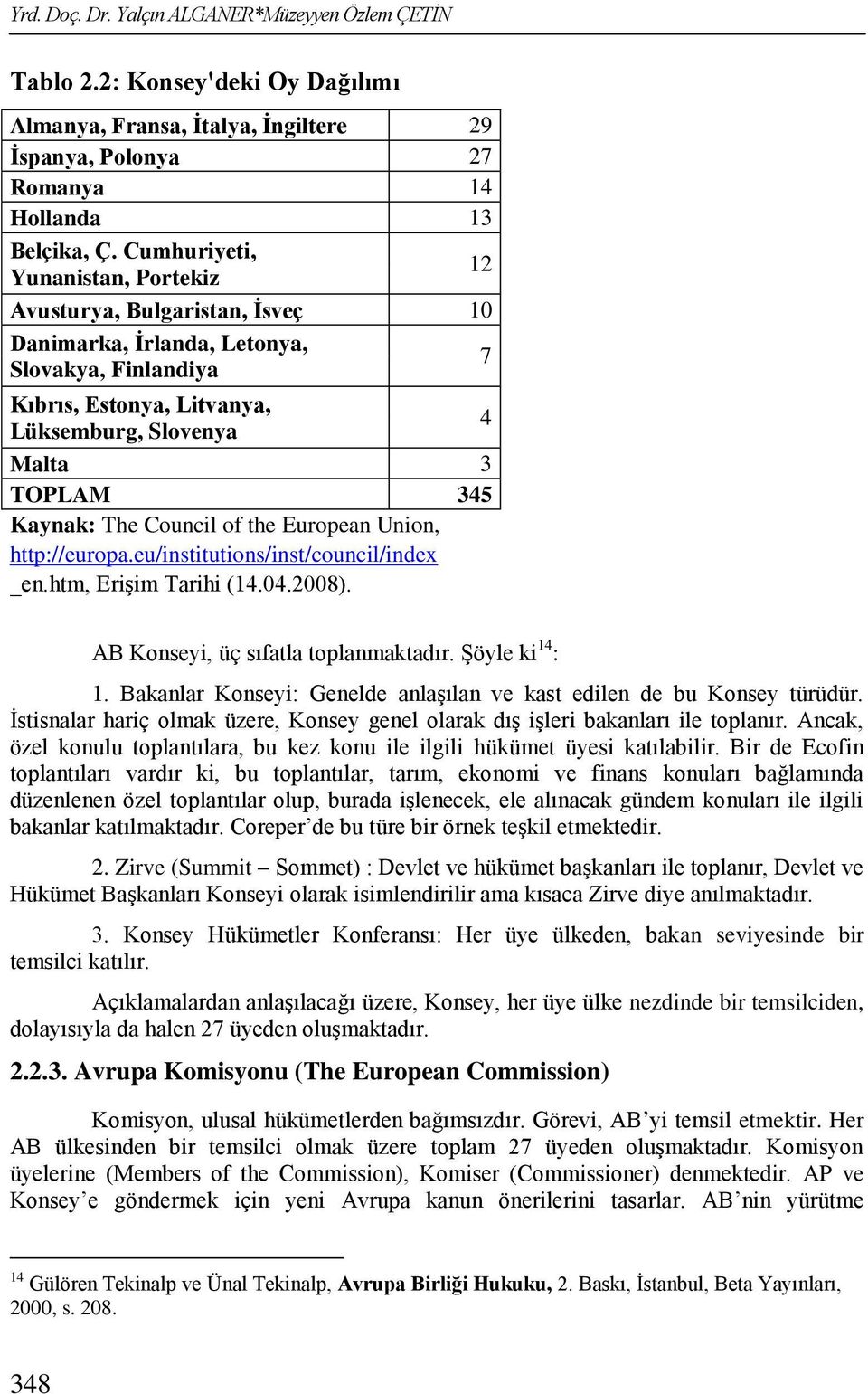 The Council of the European Union, http://europa.eu/institutions/inst/council/index _en.htm, EriĢim Tarihi (14.04.2008). AB Konseyi, üç sıfatla toplanmaktadır. ġöyle ki 14 : 1.