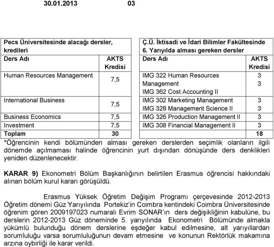 Economics 7,5 IMG 32 Production Management II 3 Investment 7,5 IMG 308 Financial Management II 3 Toplam 30 18 *Öğrencinin kendi bölümünden alması gereken derslerden seçimlik olanların ilgili dönemde