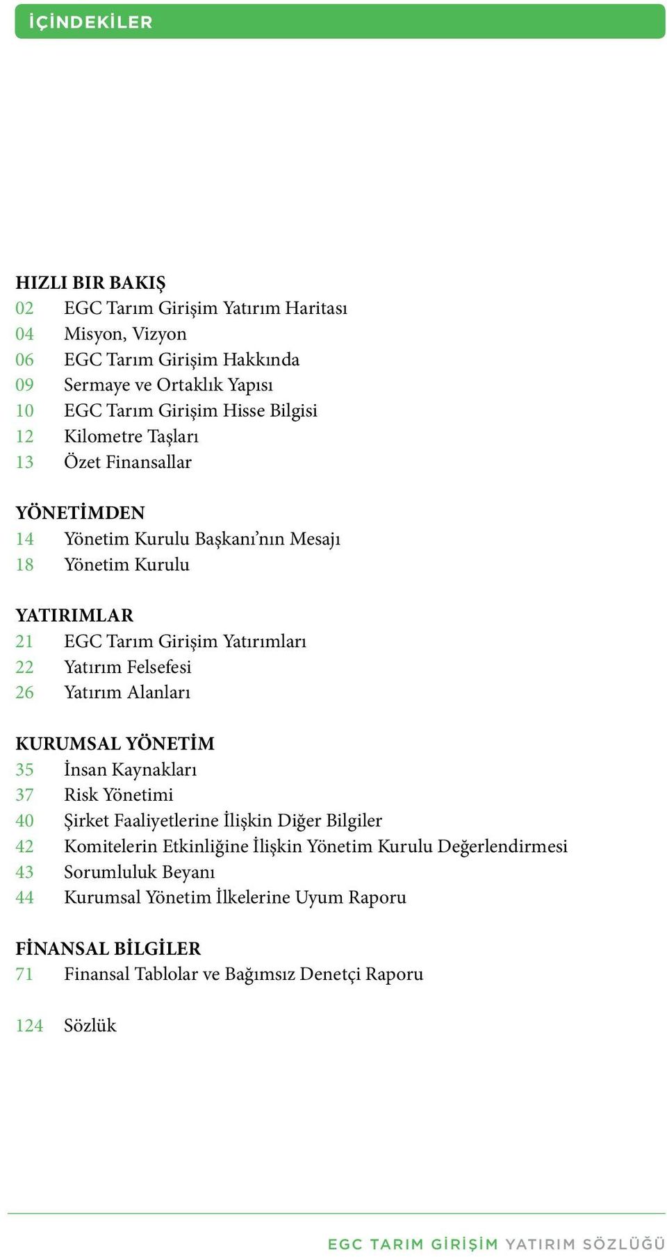 Yatırım Alanları KURUMSAL YÖNETİM 35 İnsan Kaynakları 37 Risk Yönetimi 40 Şirket Faaliyetlerine İlişkin Diğer Bilgiler 42 Komitelerin Etkinliğine İlişkin Yönetim Kurulu