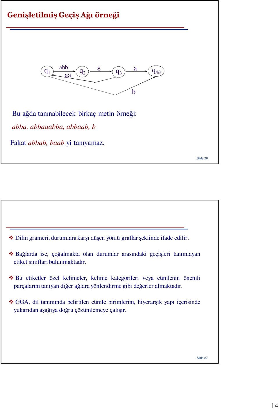 Bağlarda ise, çoğalmakta olan durumlar arasındaki geçişleri tanımlayan etiket sınıarı bulunmaktadır.