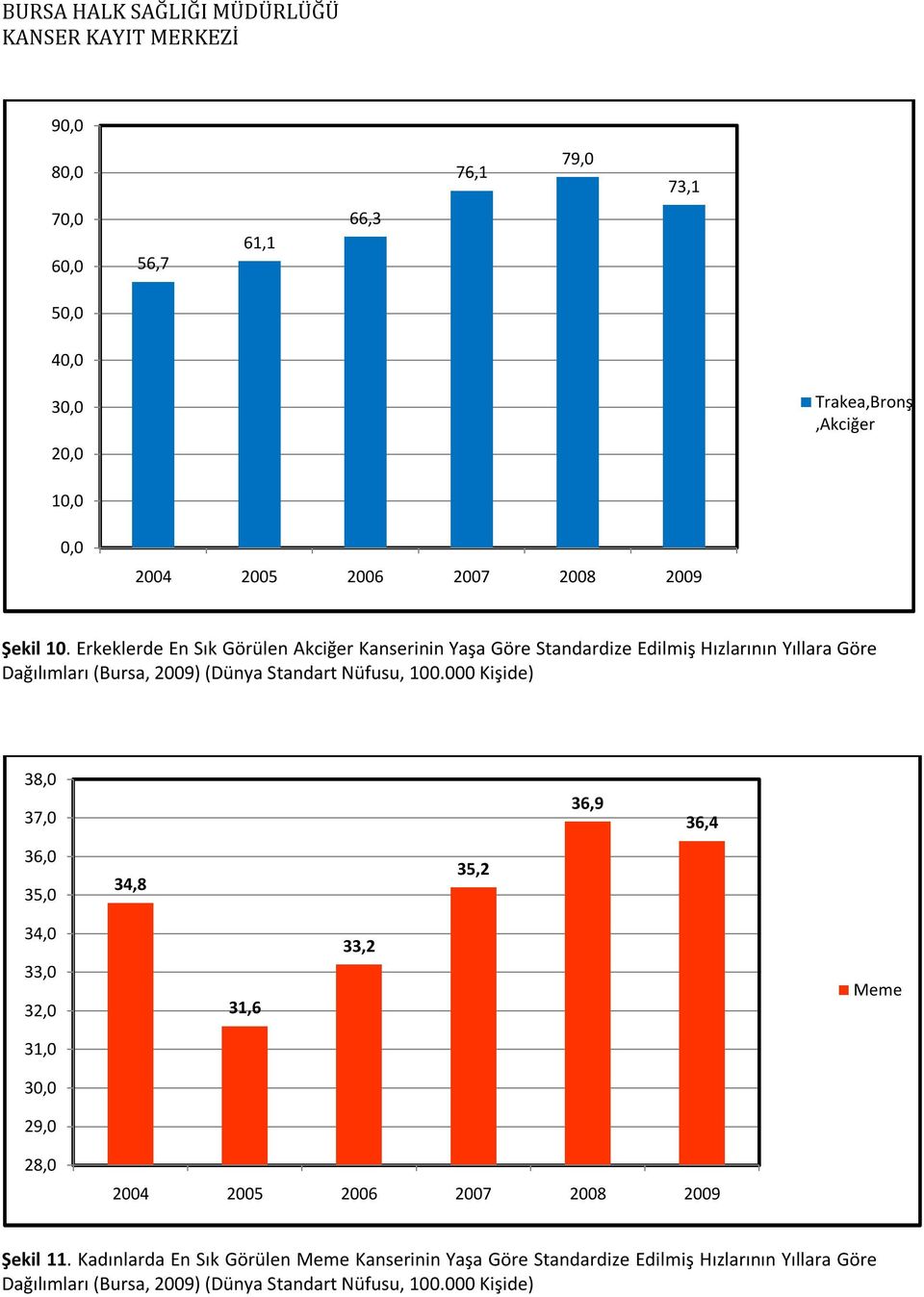 100.000 Kişide) 38,0 37,0 36,9 36,4 36,0 35,0 34,8 35,2 34,0 33,0 32,0 31,6 33,2 Meme 31,0 30,0 29,0 28,0 2004 2005 2006 2007 2008 2009 Şekil 11.