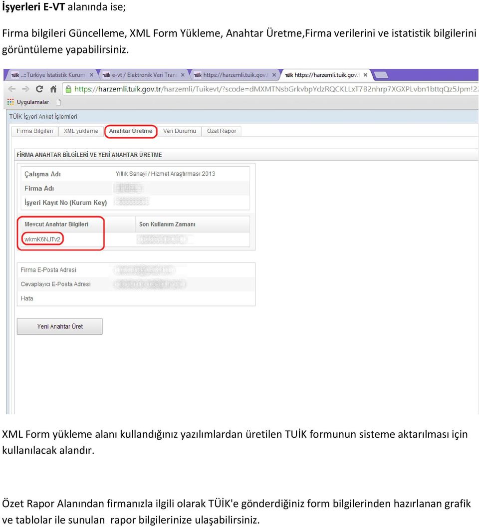 XML Form yükleme alanı kullandığınız yazılımlardan üretilen TUİK formunun sisteme aktarılması için kullanılacak