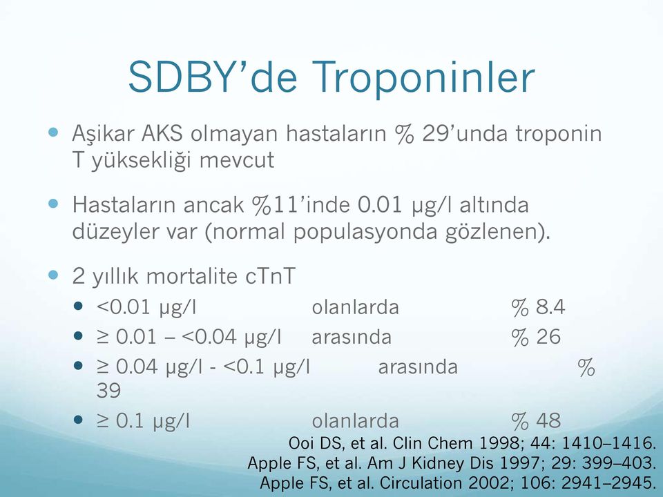 01 <0.04 μg/l arasında % 26 0.04 μg/l - <0.1 μg/l arasında % 39 0.1 μg/l olanlarda % 48 Ooi DS, et al.