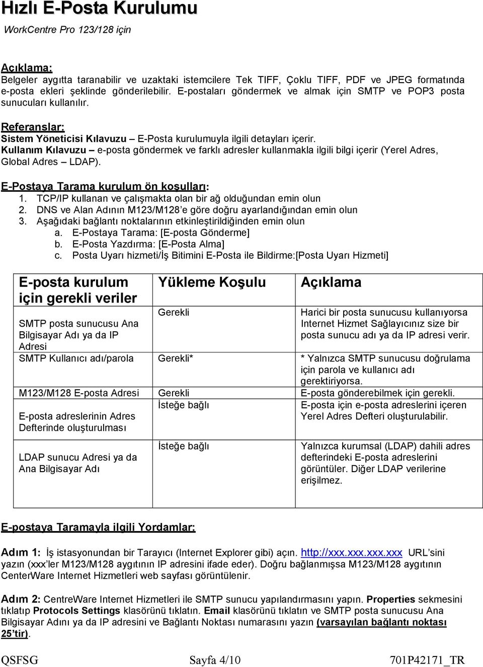 Kullanım Kılavuzu e-posta göndermek ve farklı adresler kullanmakla ilgili bilgi içerir (Yerel Adres, Global Adres LDAP). E-Postaya Tarama kurulum ön koşulları: 1.