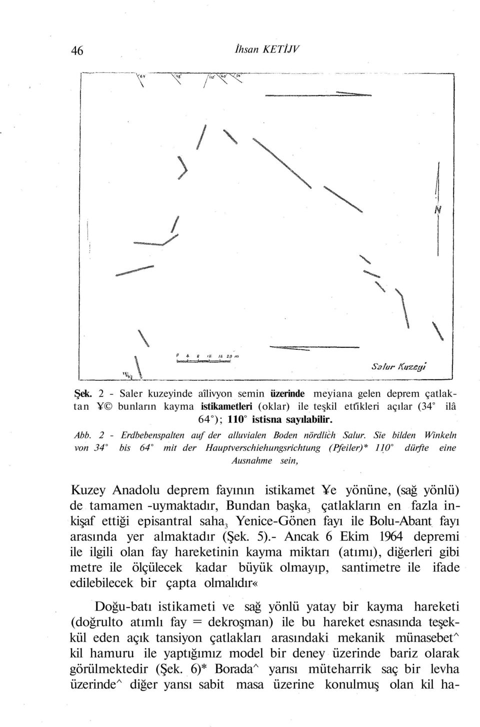 Sie bilden Winkeln von 34 bis 64 mit der Hauptverschiehungsrichtung (Pfeiler)* 110 dürfte eine Ausnahme sein, Kuzey Anadolu deprem fayının istikamet e yönüne, (sağ yönlü) de tamamen -uymaktadır,