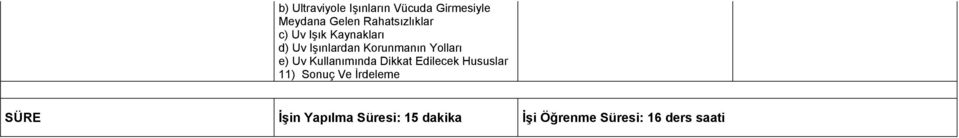 Yolları e) Uv Kullanımında Dikkat Edilecek Hususlar 11) Sonuç Ve