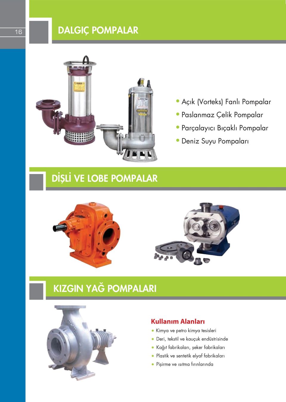 Kullanım Alanları Kimya ve petro kimya tesisleri Deri, tekstil ve kauçuk endüstrisinde