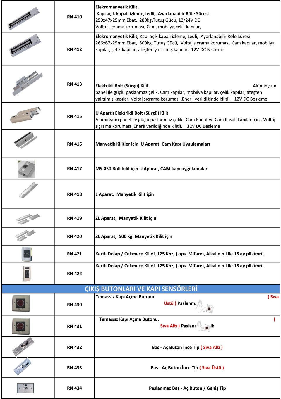 Tutuş Gücü, Voltaj sıçrama koruması, Cam kapılar, mobilya kapılar, çelik kapılar, ateşten yalıtılmış kapılar, 12V DC Besleme RN 413 Elektrikli Bolt (Sürgü) Kilit Alüminyum panel ile güçlü paslanmaz