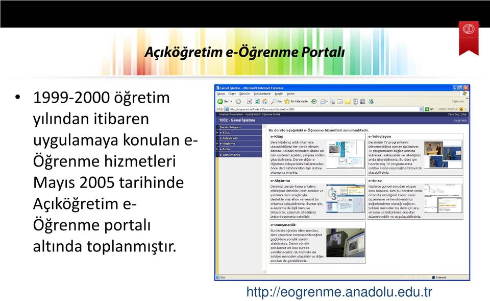 hizmetleri Mayıs 2005 tarihinde Açıköğretim e-