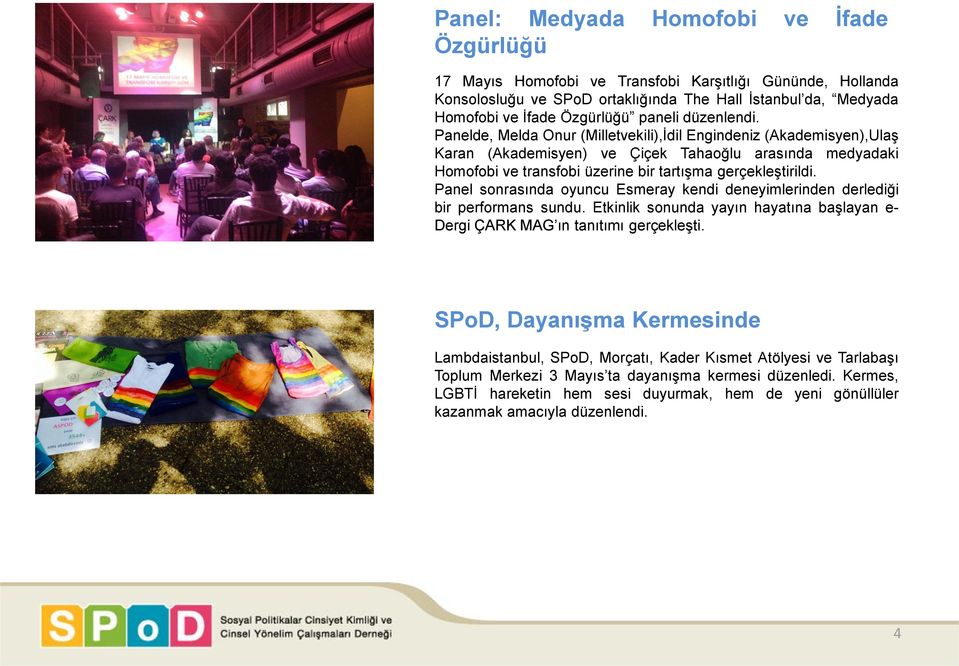 Panelde, Melda Onur (Milletvekili),İdil Engindeniz (Akademisyen),Ulaş Karan (Akademisyen) ve Çiçek Tahaoğlu arasında medyadaki Homofobi ve transfobi üzerine bir tartışma gerçekleştirildi.