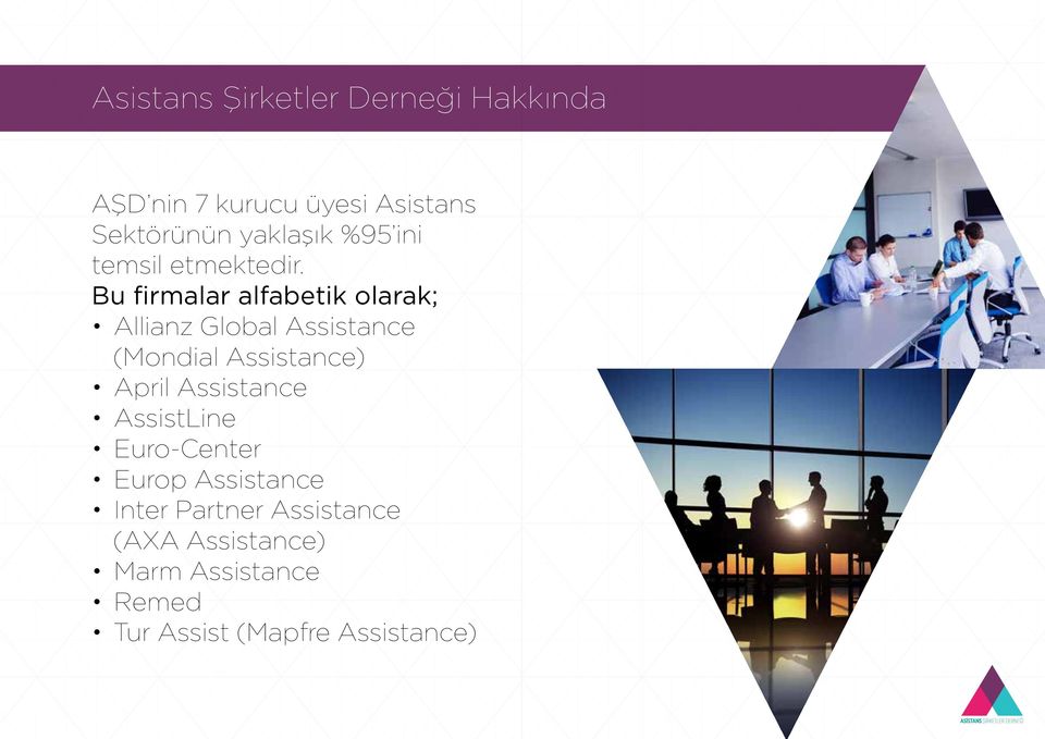 Bu firmalar alfabetik olarak; Allianz Global Assistance (Mondial Assistance) April
