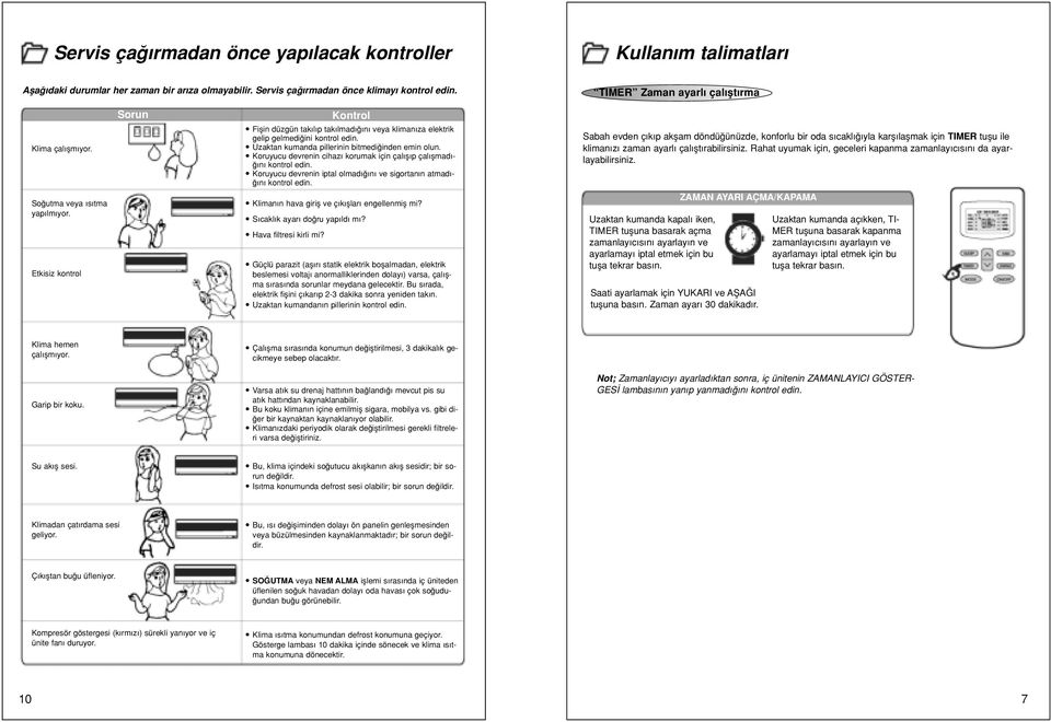 Uzaktan kumanda pillerinin bitmedi inden emin olun. Koruyucu devrenin cihaz korumak için çal fl p çal flmad - n kontrol edin. Koruyucu devrenin iptal olmad n ve sigortan n atmad - n kontrol edin.