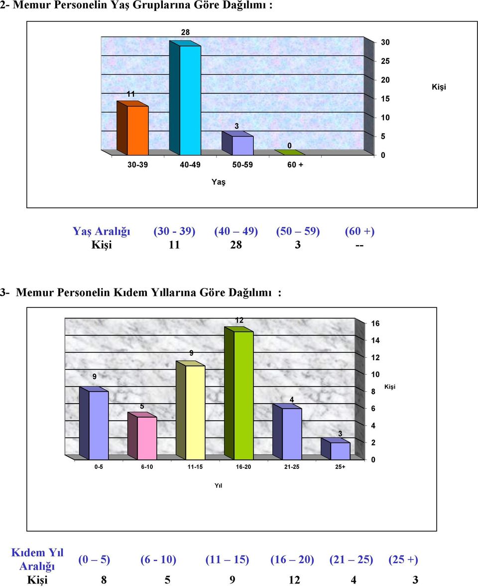Personelin Kıdem Yıllarına Göre Dağılımı : 12 16 9 14 12 9 5 4 1 8 6-5 6-1 11-15