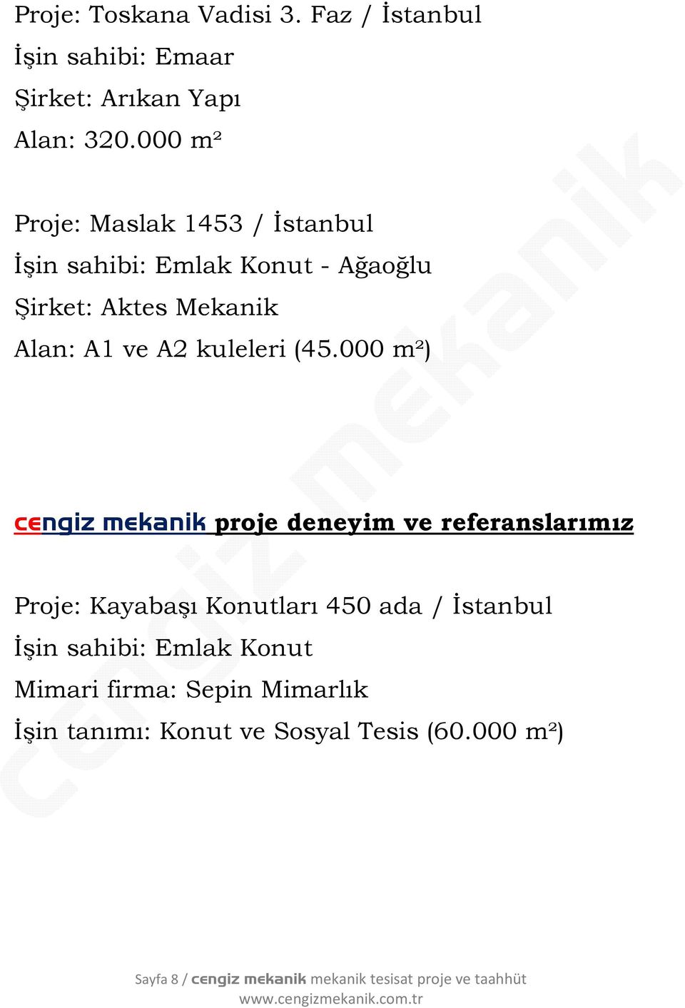 (45.000 m²) cengiz mekanik proje deneyim ve referanslarımız Proje: Kayabaşı Konutları 450 ada / İstanbul İşin sahibi: