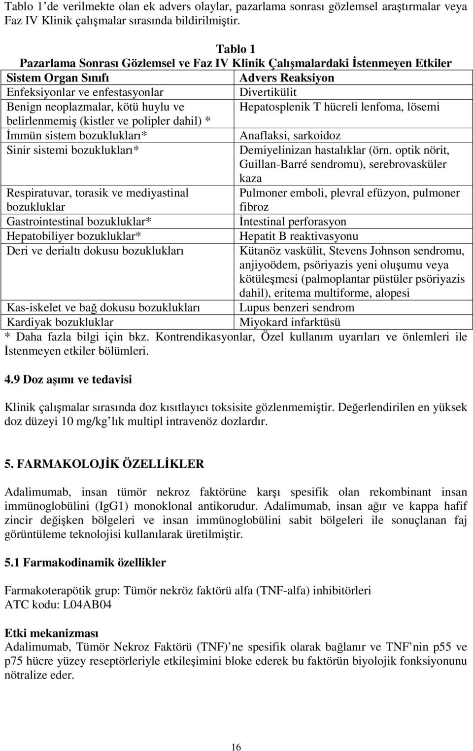 huylu ve Hepatosplenik T hücreli lenfoma, lösemi belirlenmemiş (kistler ve polipler dahil) * İmmün sistem bozuklukları* Anaflaksi, sarkoidoz Sinir sistemi bozuklukları* Demiyelinizan hastalıklar (örn.