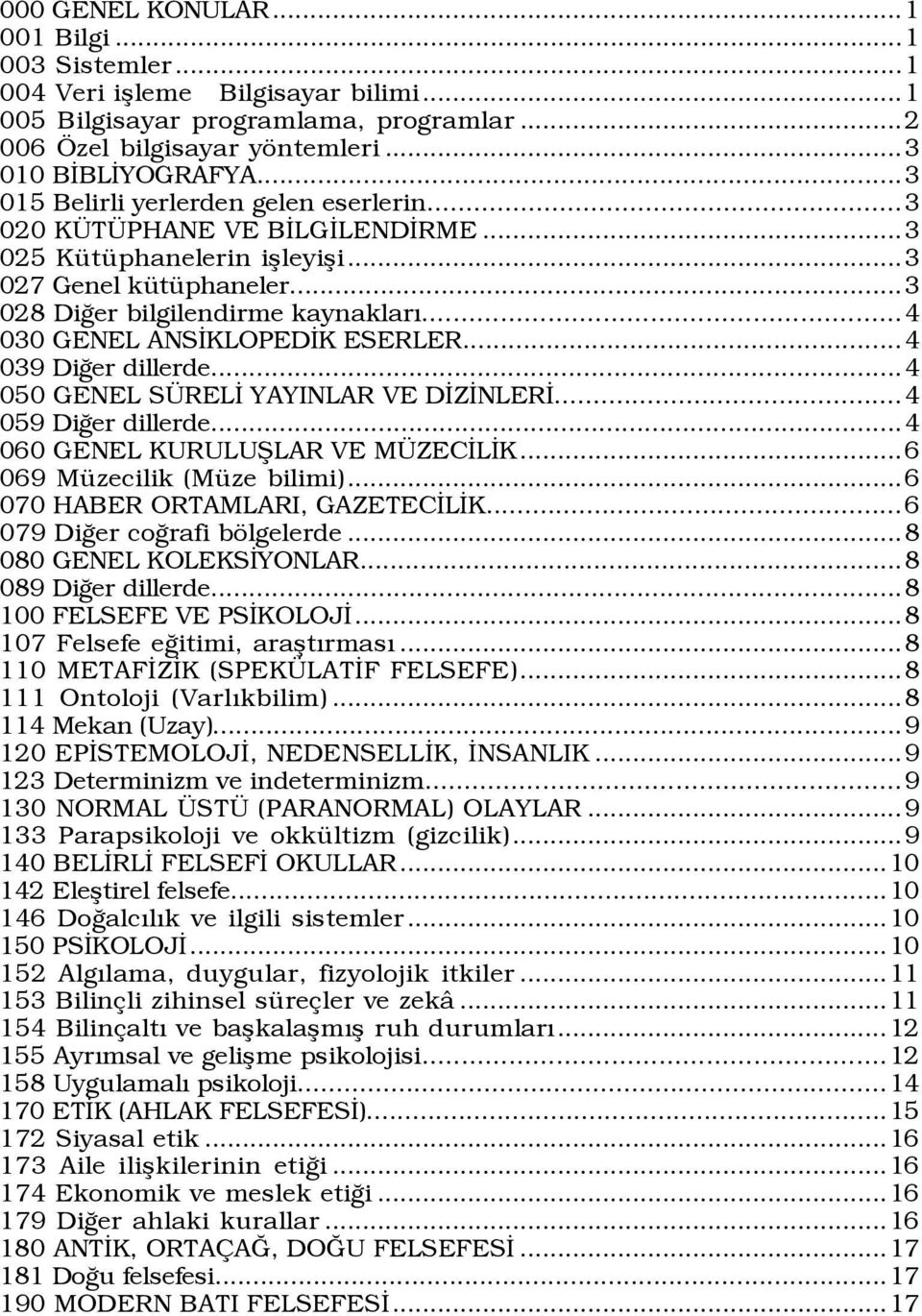 ..4 030 GENEL ANSİKLOPEDİK ESERLER...4 039 Diğer dillerde...4 050 GENEL SÜRELİ YAYINLAR VE DİZİNLERİ...4 059 Diğer dillerde...4 060 GENEL KURULUŞLAR VE MÜZECİLİK...6 069 Müzecilik (Müze bilimi).