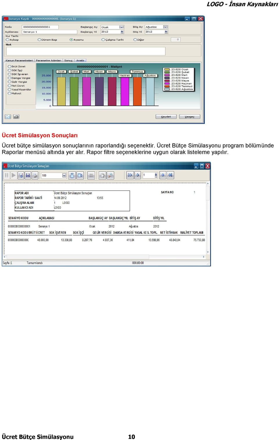 Ücret Bütçe Simülasyonu program bölümünde Raporlar menüsü