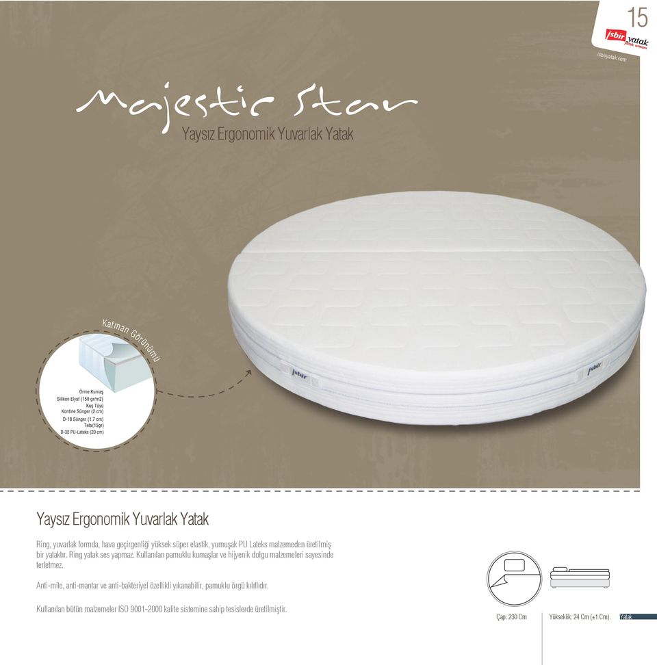 yüksek süper elastik, yumuşak PU Lateks malzemeden üretilmiş bir yataktır. Ring yatak ses yapmaz.