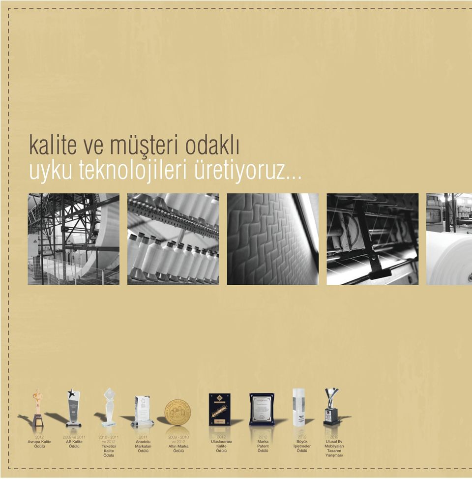 Kalite Ödülü 2011 Anadolu Markaları Ödülü 2009-2010 ve 2012 Altın Marka Ödülü 2012