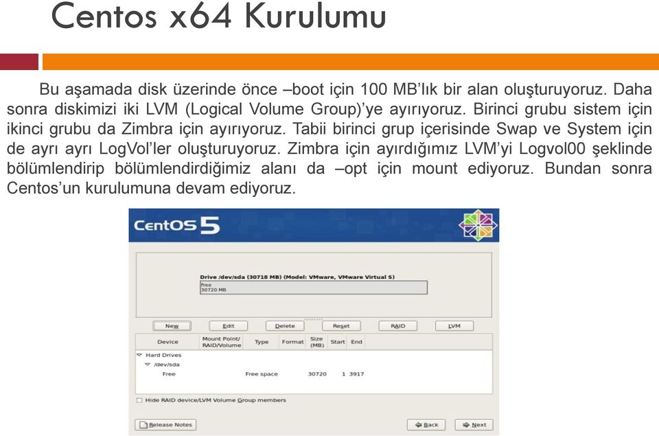 Birinci grubu sistem için ikinci grubu da Zimbra için ayırıyoruz.