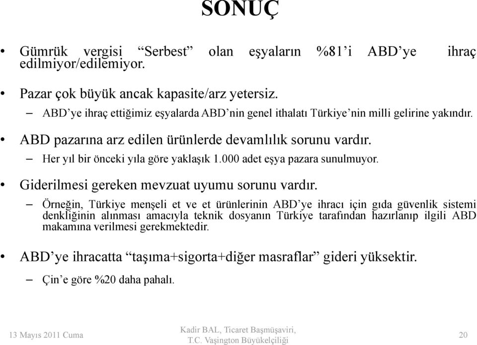 Her yıl bir önceki yıla göre yaklaşık 1.000 adet eşya pazaraara sunulmuyor. Giderilmesi gereken mevzuat uyumu sorunu vardır.