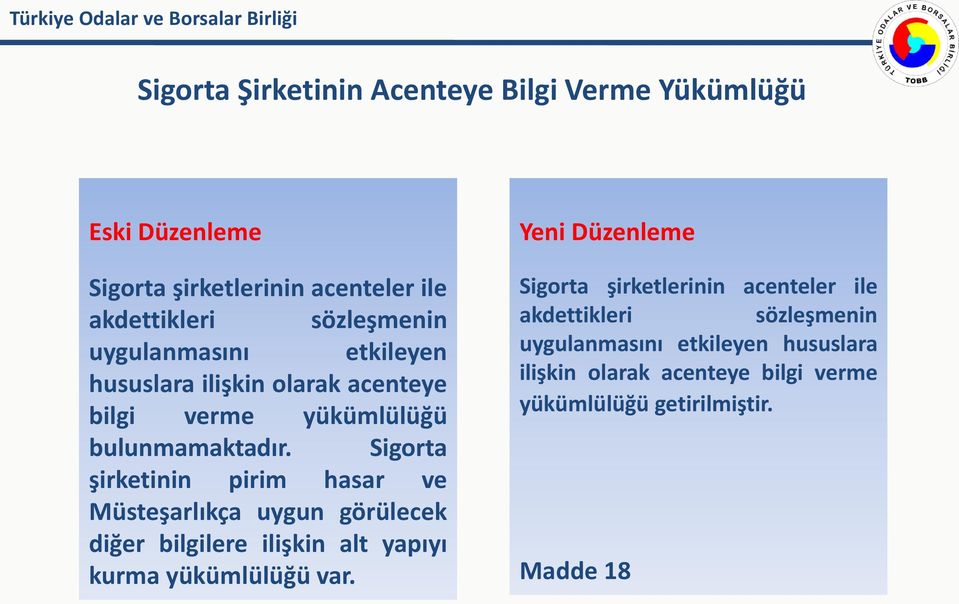 Sigorta şirketinin pirim hasar ve Müsteşarlıkça uygun görülecek diğer bilgilere ilişkin alt yapıyı kurma yükümlülüğü var.