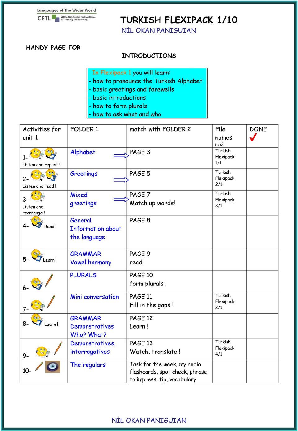 FOLDER 1 match with FOLDER 2 File names mp3 Alphabet PAGE 3 Turkish Flexipack 1/1 Greetings PAGE 5 Turkish Flexipack 2/1 DONE 3- Listen and rearrange! Mixed greetings PAGE 7 Match up words!