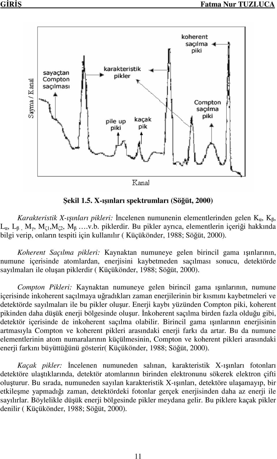 Koherent Saçılma pkler: Kaynaktan numuneye gelen brncl gama ışınlarının, numune çersnde atomlardan, enerjsn kaybetmeden saçılması sonucu, detektörde sayılmaları le oluşan pklerdr ( Küçükönder, 1988;