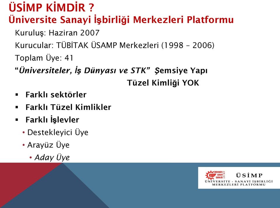 Kurucular: TÜBİTAK ÜSAMP Merkezleri (1998 2006) Toplam Üye: 41