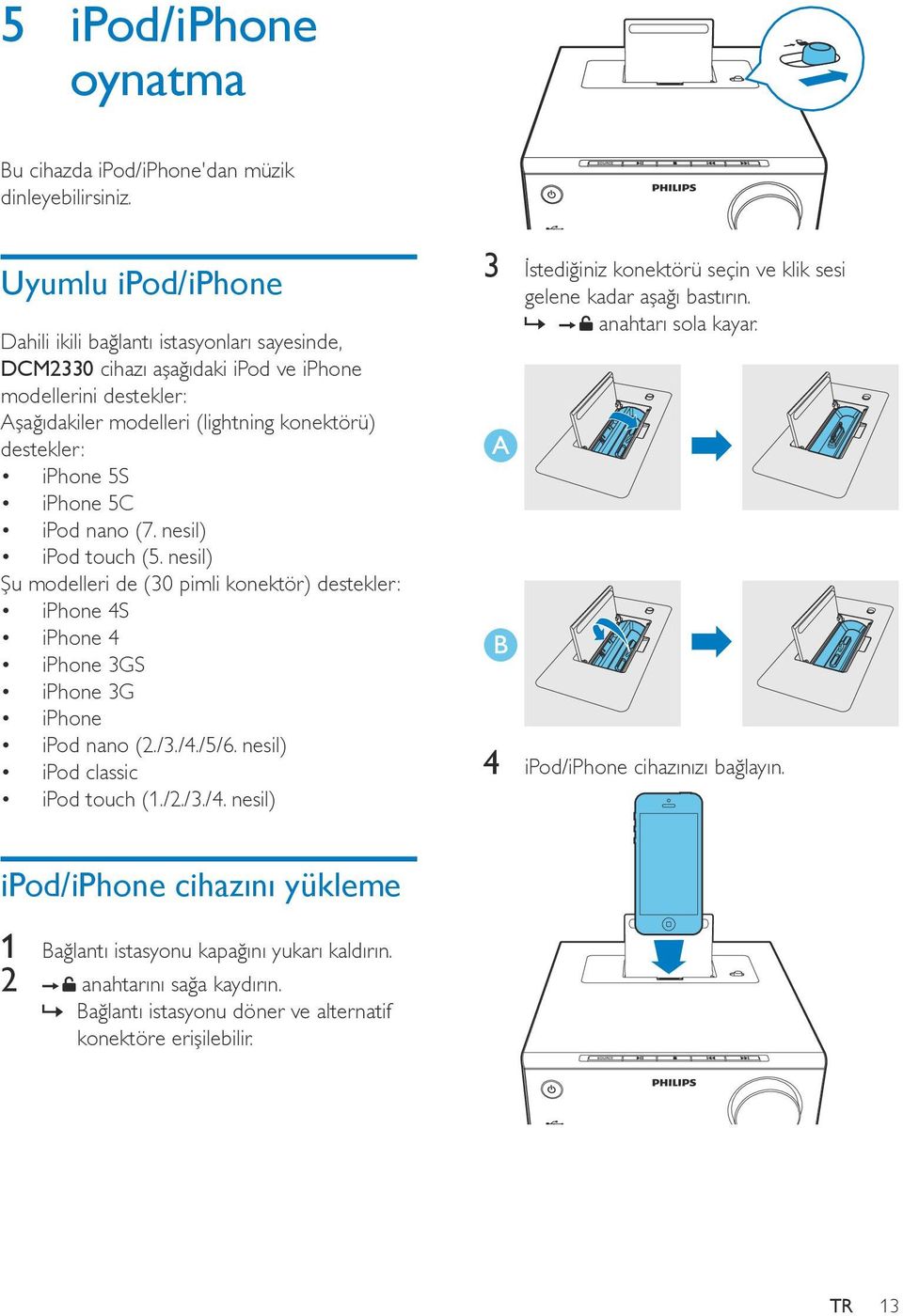 iphone 5C ipod nano (7. nesil) ipod touch (5. nesil) Şu modelleri de (30 pimli konektör) destekler: iphone 4S iphone 4 iphone 3GS iphone 3G iphone ipod nano (2./3./4./5/6.