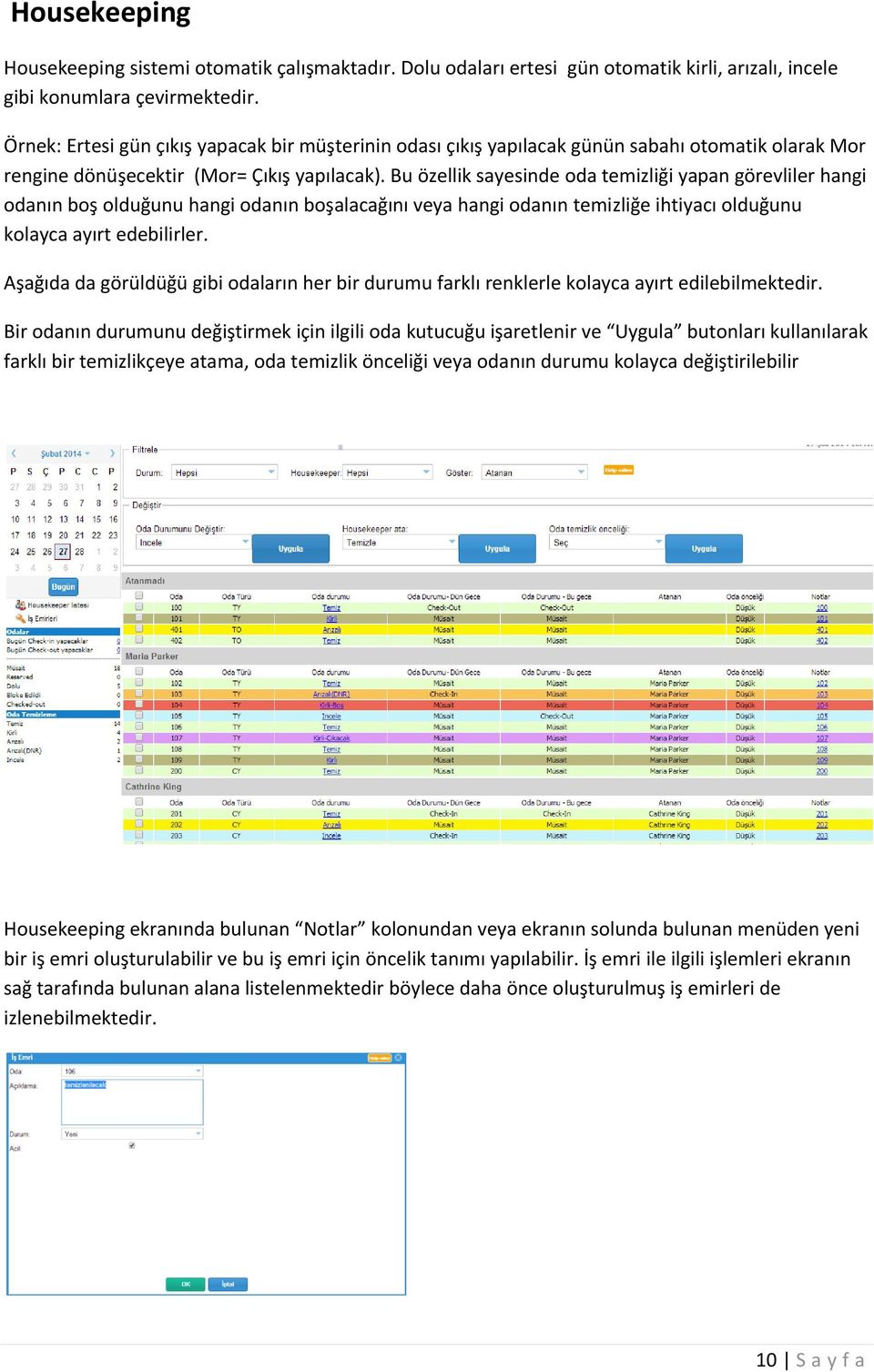 Bu özellik sayesinde oda temizliği yapan görevliler hangi odanın boş olduğunu hangi odanın boşalacağını veya hangi odanın temizliğe ihtiyacı olduğunu kolayca ayırt edebilirler.